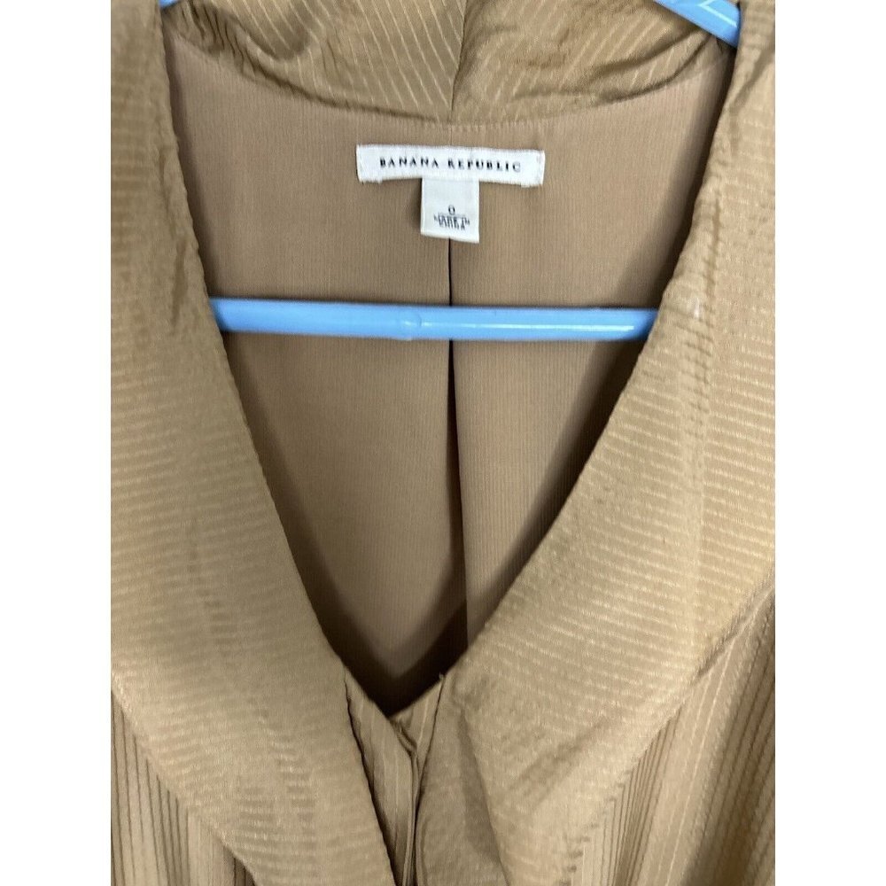 Banana Republic 100% Silk Dress Knee Length Button-Up Tan Sz 0 Neutral C… - Picture 4 of 11